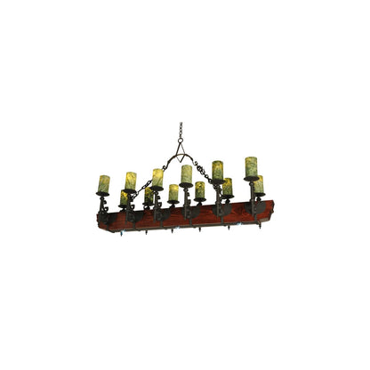 Tudor 15 Light 60" Wide Pillar Candle Style Chandelier with Green Jadestone Shades- Wrought Iron Finish