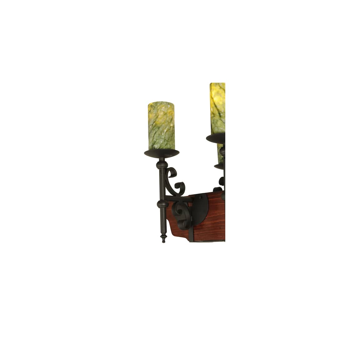 Tudor 15 Light 60" Wide Pillar Candle Style Chandelier with Green Jadestone Shades- Wrought Iron Finish