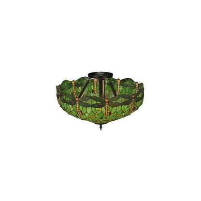 Tiffany Hanginghead Dragonfly 5 Light 38" Wide Semi-Flush Bowl Ceiling Fixture