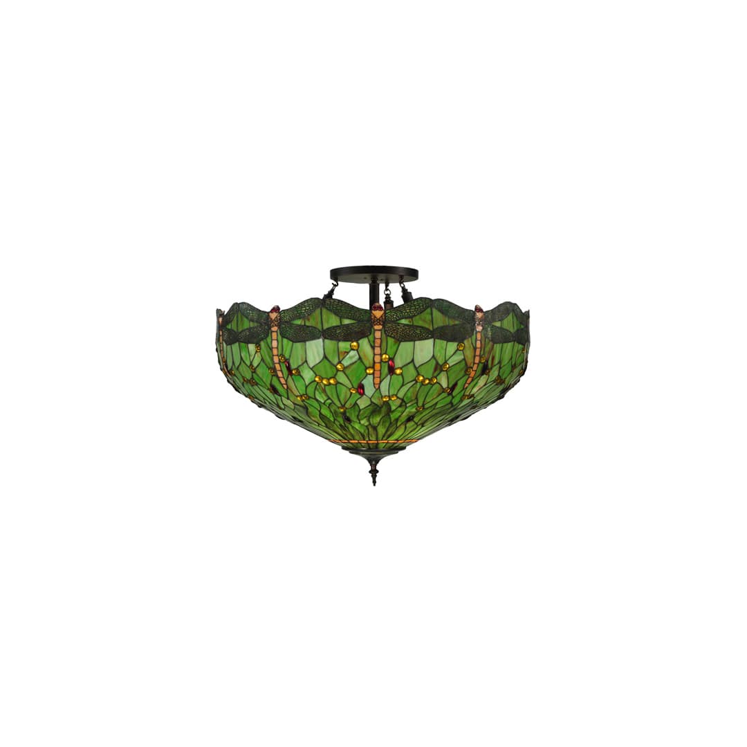 Tiffany Hanginghead Dragonfly 5 Light 38" Wide Semi-Flush Bowl Ceiling Fixture