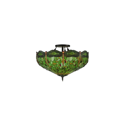 Tiffany Hanginghead Dragonfly 5 Light 38" Wide Semi-Flush Bowl Ceiling Fixture