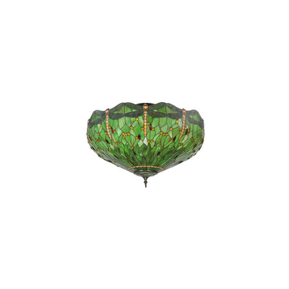 Tiffany Hanginghead Dragonfly 5 Light 38" Wide Semi-Flush Bowl Ceiling Fixture