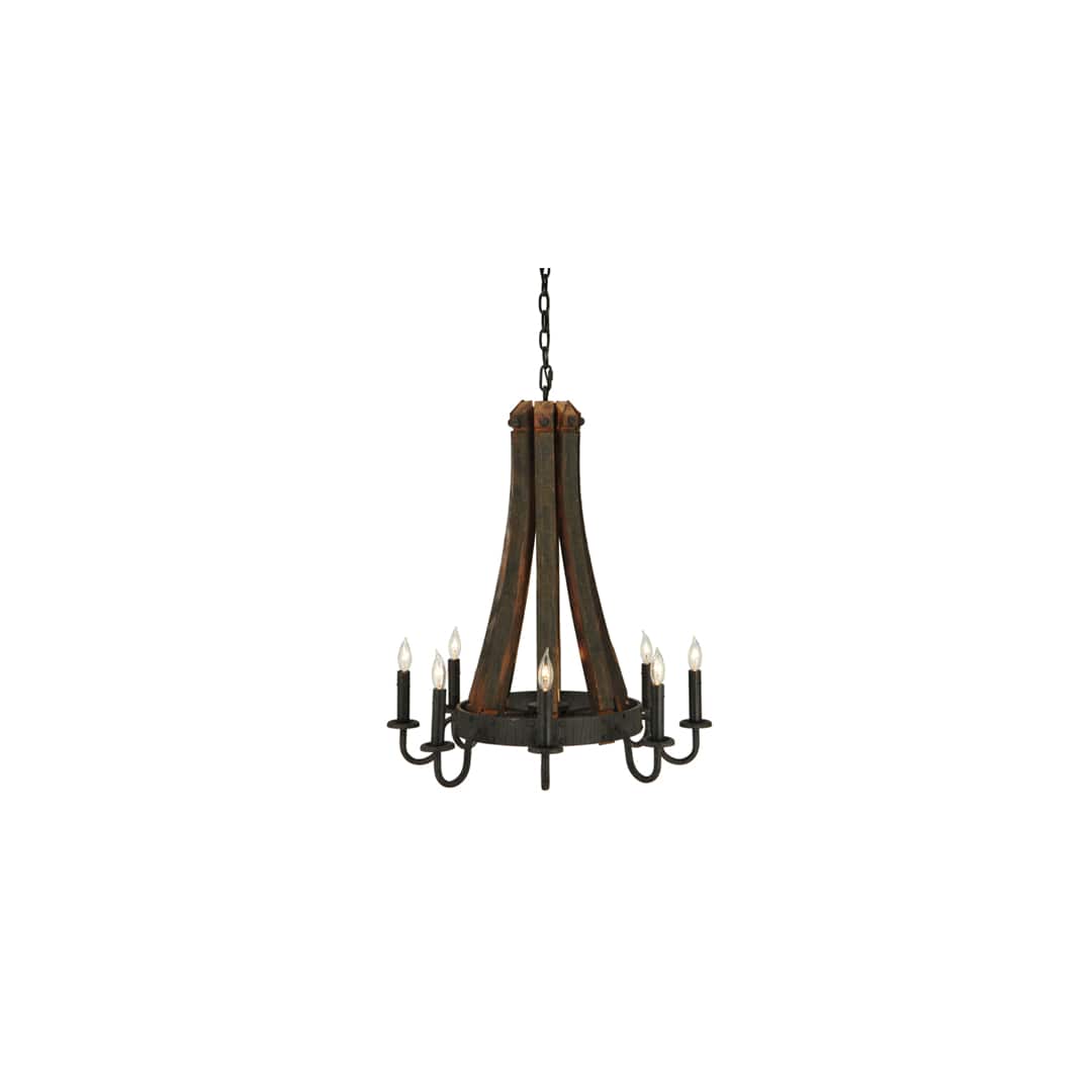 Barrel Stave Madera 8 Light 24" Wide Taper Candle Style Chandelier
