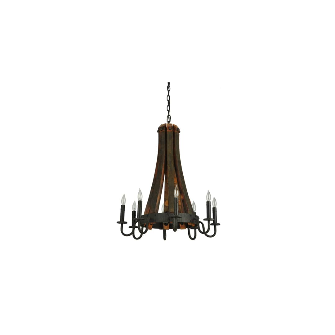 Barrel Stave Madera 8 Light 24" Wide Taper Candle Style Chandelier