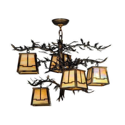 Pine Branch 5 Light 29" Wide Chandelier with Yellow Acrylic Shade