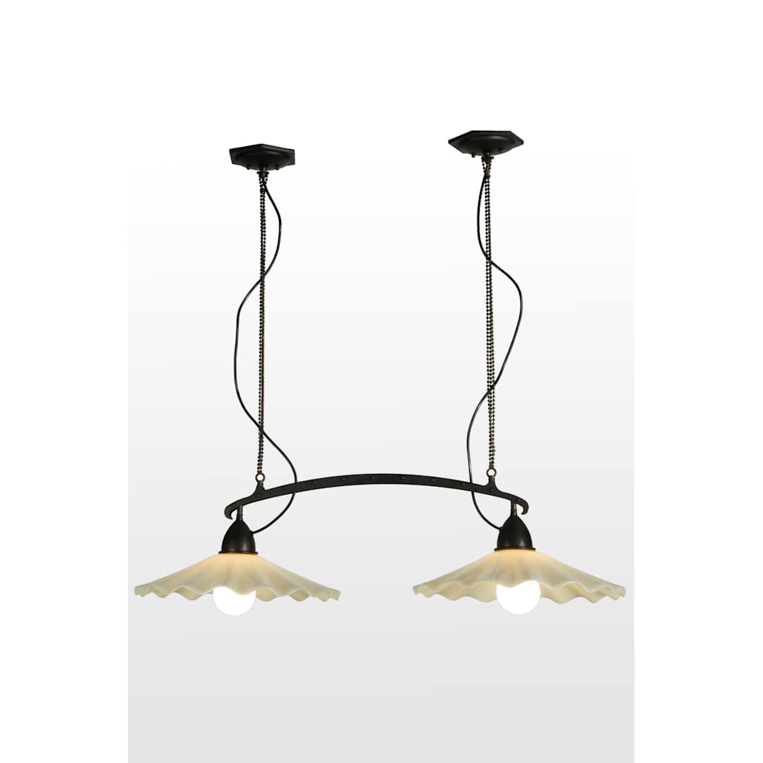 43" L Hoefijzer Beige 2 Light Fused Glass Island Chandelier