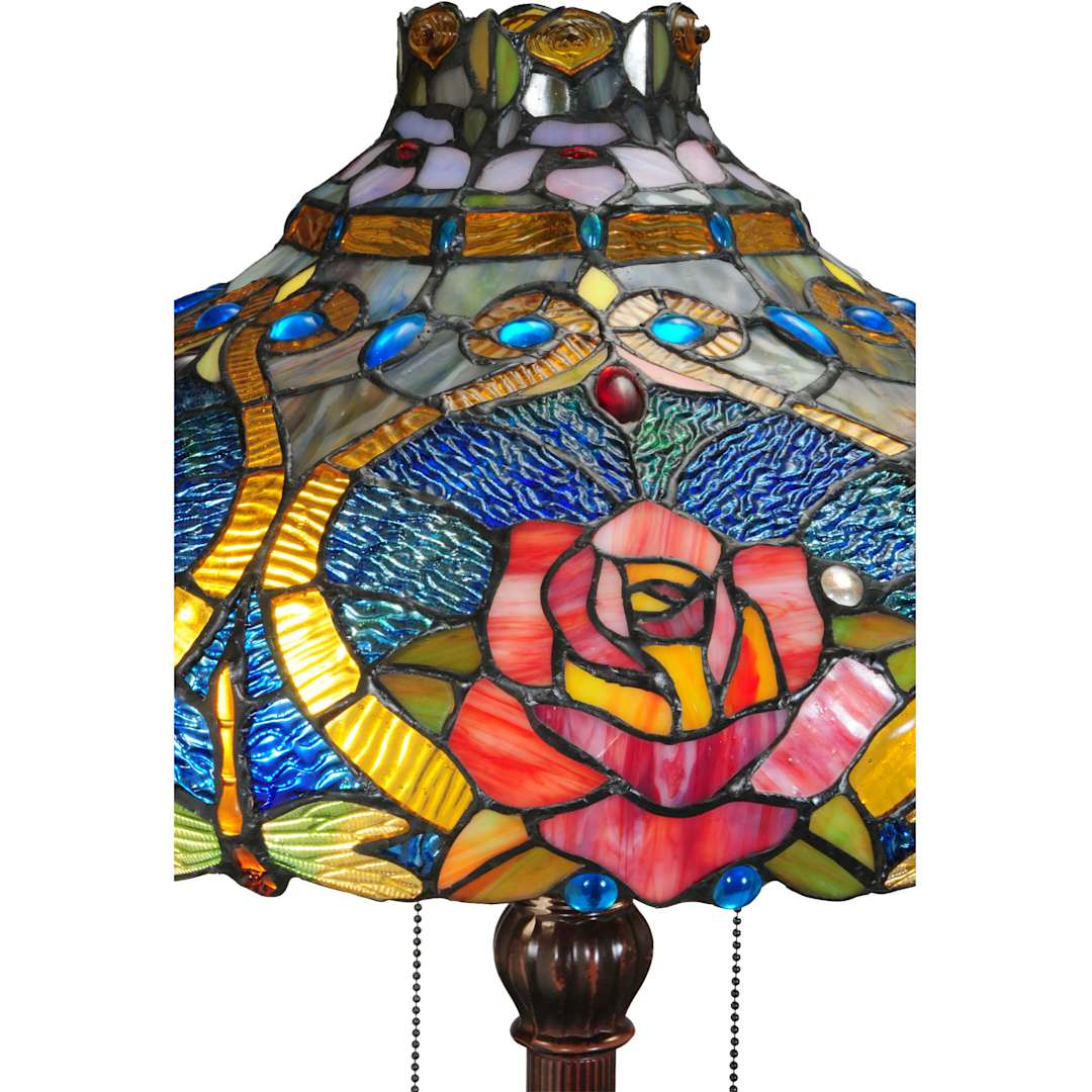 Dragonfly Rose 2 Light 60" Tall Hand-Crafted Floor Lamp with Stained Glass