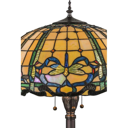 Tiffany Dragonfly 3 Light 63" Tall Hand-Crafted Floor Lamp with Stained Glass