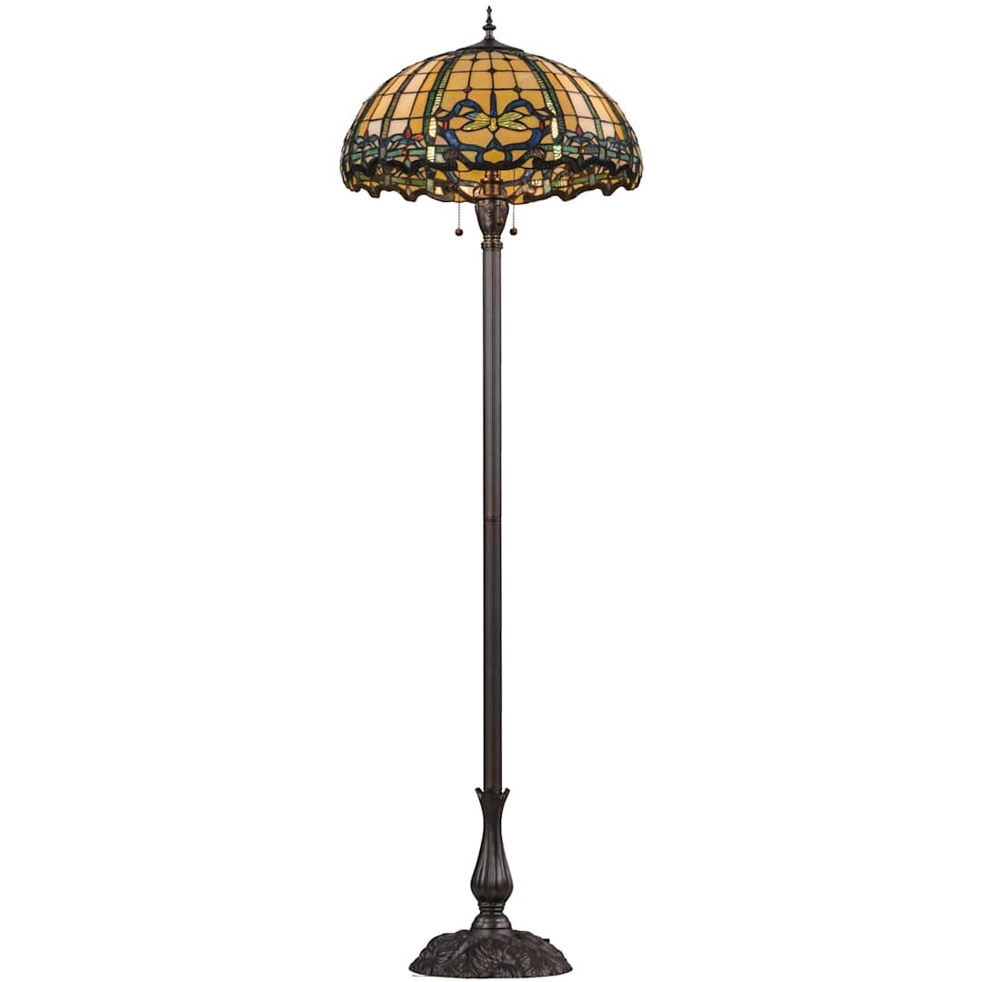 Tiffany Dragonfly 3 Light 63" Tall Hand-Crafted Floor Lamp with Stained Glass