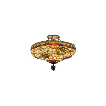 Pinecone 4 Light 19" Tall Semi-Flush Bowl Ceiling Fixture - Antique Copper Finish