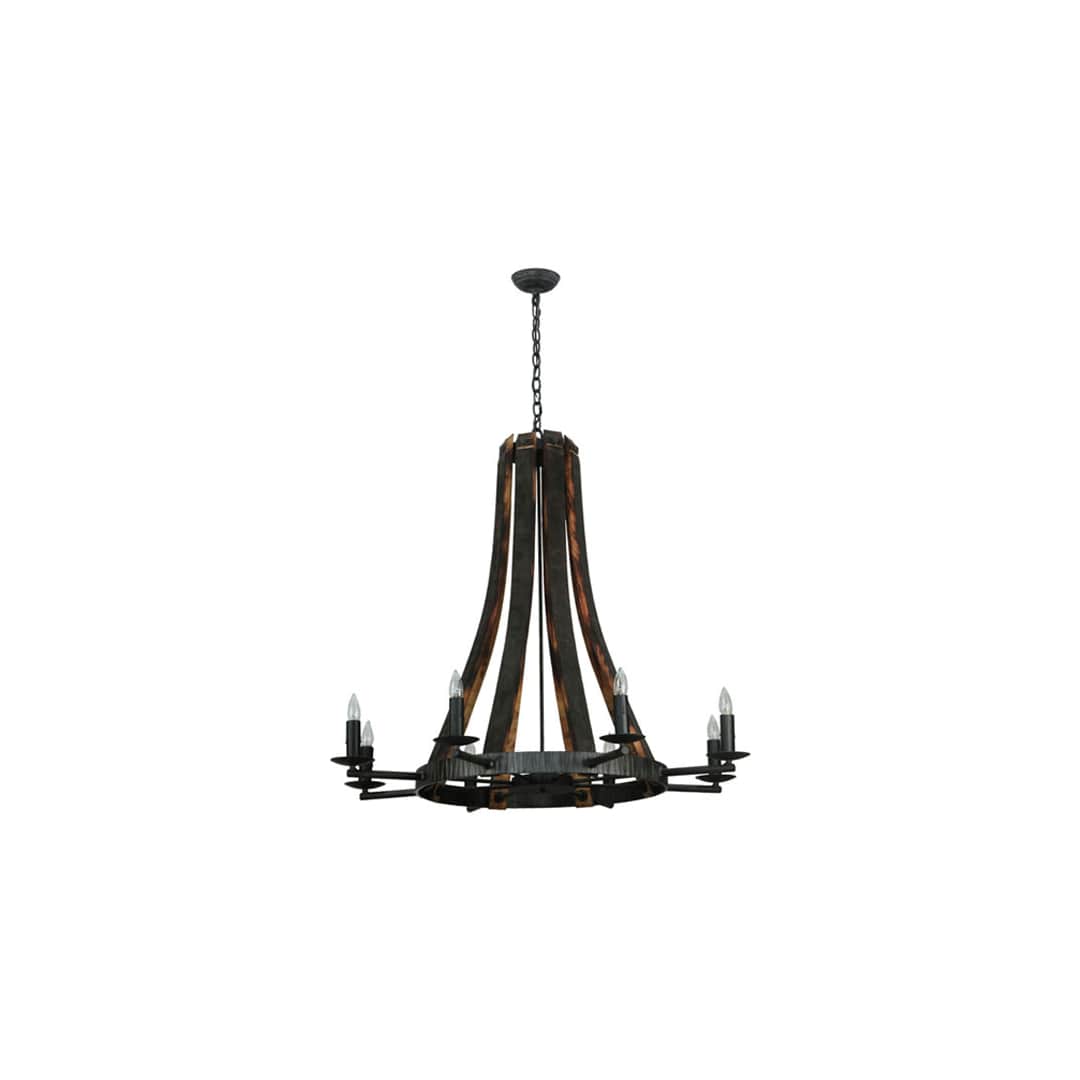 Barrel Stave Madera 8 Light 42" Wide Taper Candle Style Chandelier - Natural Wood Finish