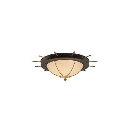 Nautical 12 Light 74" Wide Flush Mount Bowl Ceiling Fixture with Faux Alabaster Shade - Oil Rubbed Bronze Finish