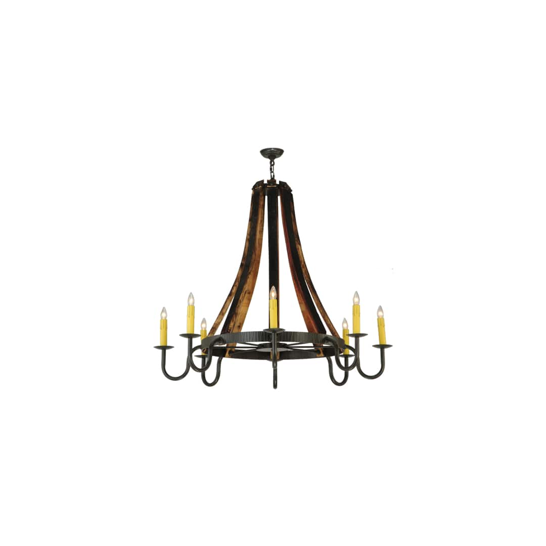 Barrel Stave Madera 8 Light 48" Wide Taper Candle Style Chandelier - Natural Wood / Timeless Bronze Finish
