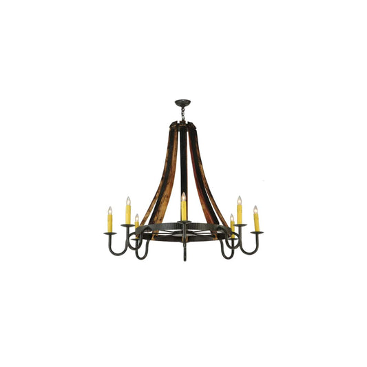 Barrel Stave Madera 8 Light 48" Wide Taper Candle Style Chandelier - Natural Wood / Timeless Bronze Finish