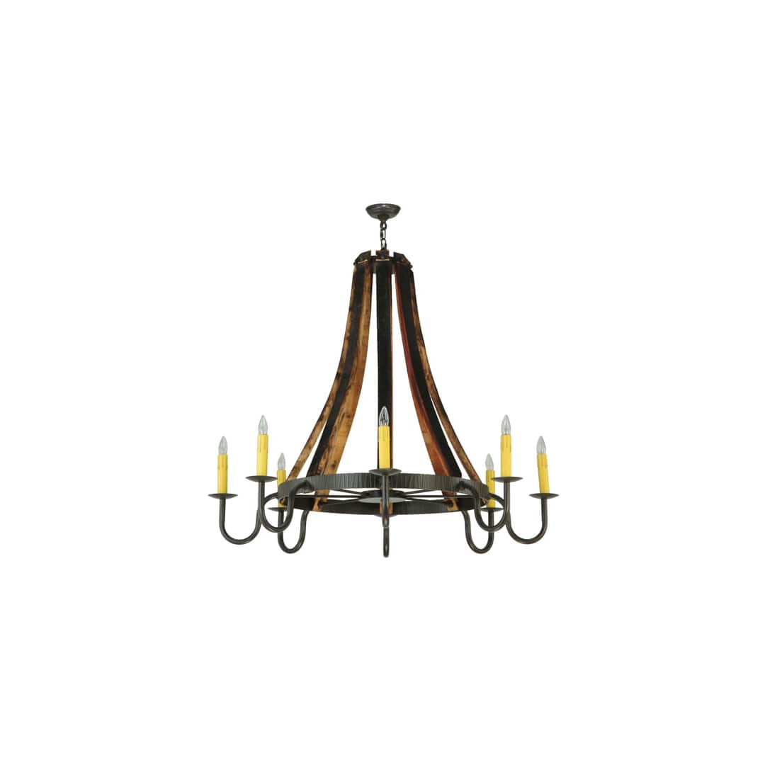 Barrel Stave Madera 8 Light 48" Wide Taper Candle Style Chandelier - Natural Wood / Timeless Bronze Finish