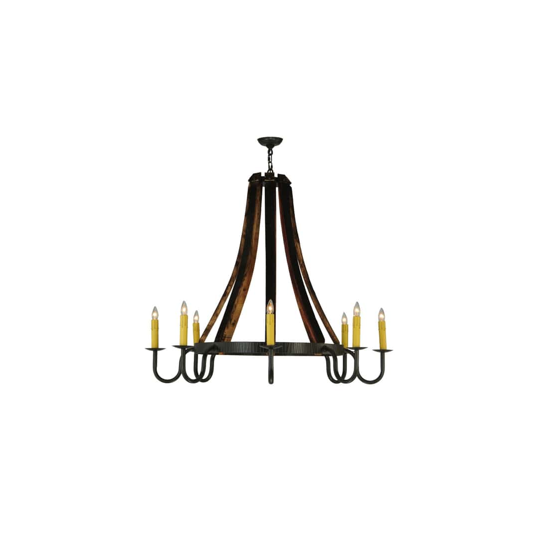 Barrel Stave Madera 8 Light 48" Wide Taper Candle Style Chandelier - Natural Wood / Timeless Bronze Finish