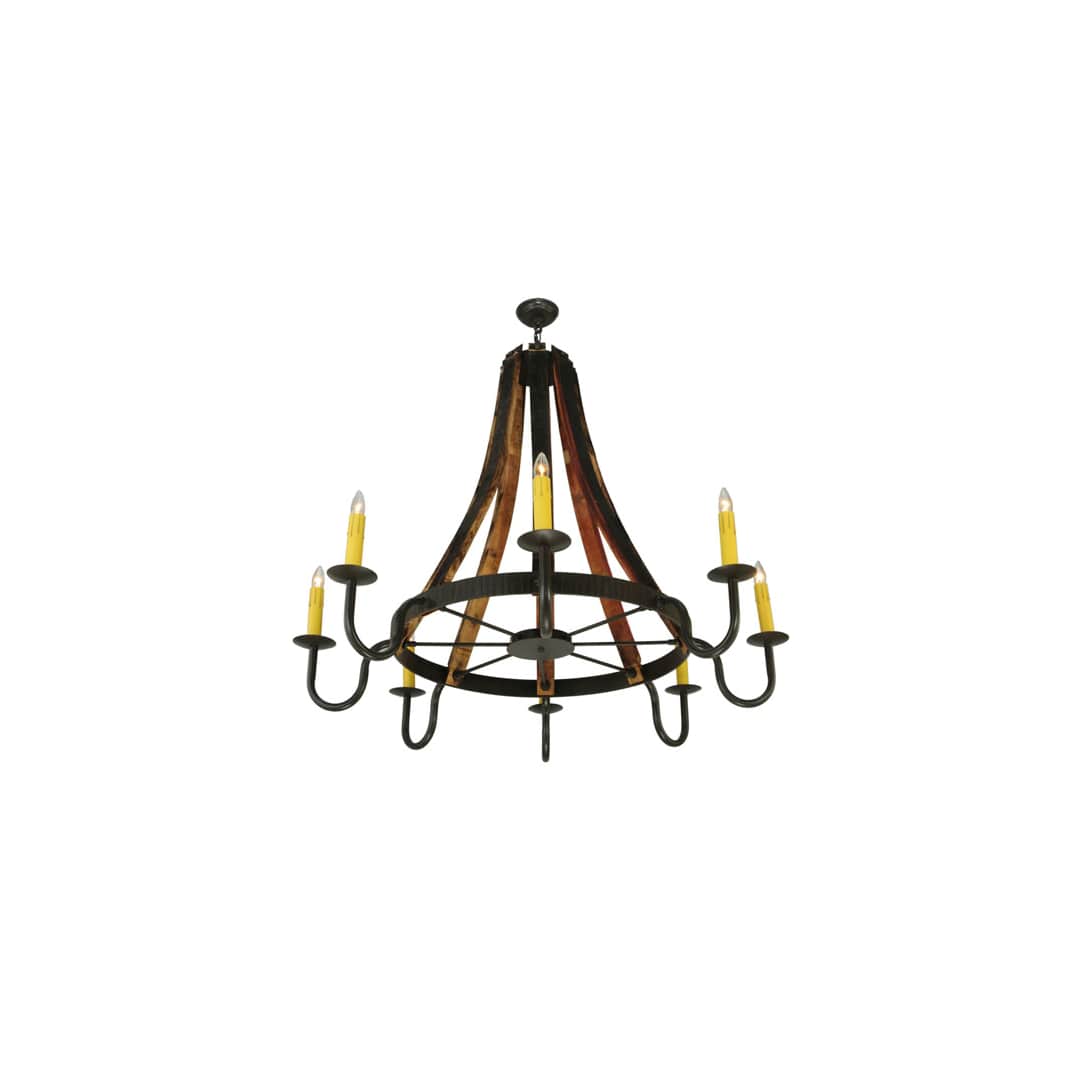 Barrel Stave Madera 8 Light 48" Wide Taper Candle Style Chandelier - Natural Wood / Timeless Bronze Finish