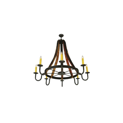 Barrel Stave Madera 8 Light 48" Wide Taper Candle Style Chandelier - Natural Wood / Timeless Bronze Finish