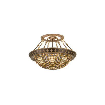 Fleur-de-lis 4 Light 28" Wide Semi-Flush Bowl Ceiling Fixture - Copper Vein / Nu Gold Finish