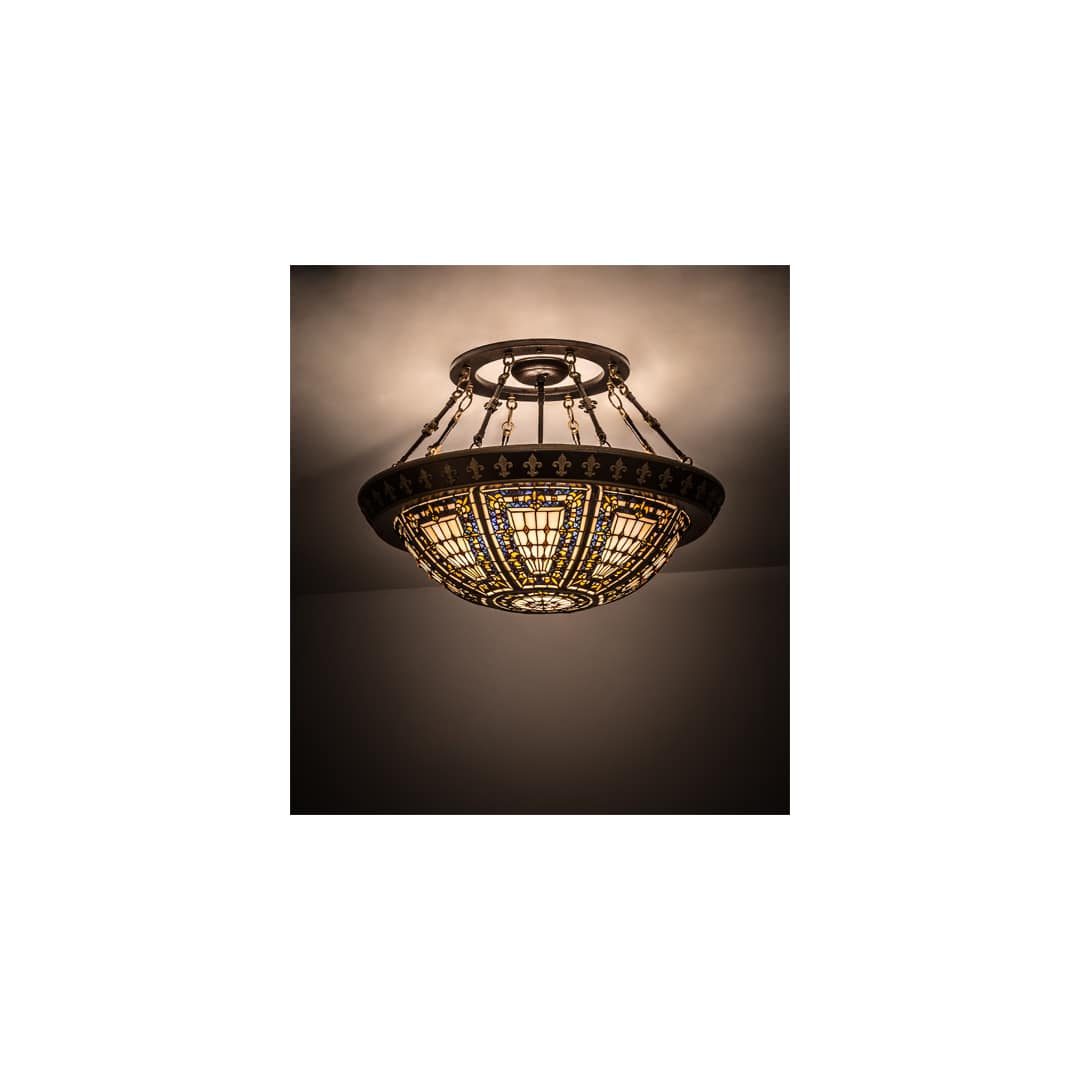 Fleur-de-lis 4 Light 28" Wide Semi-Flush Bowl Ceiling Fixture - Copper Vein / Nu Gold Finish