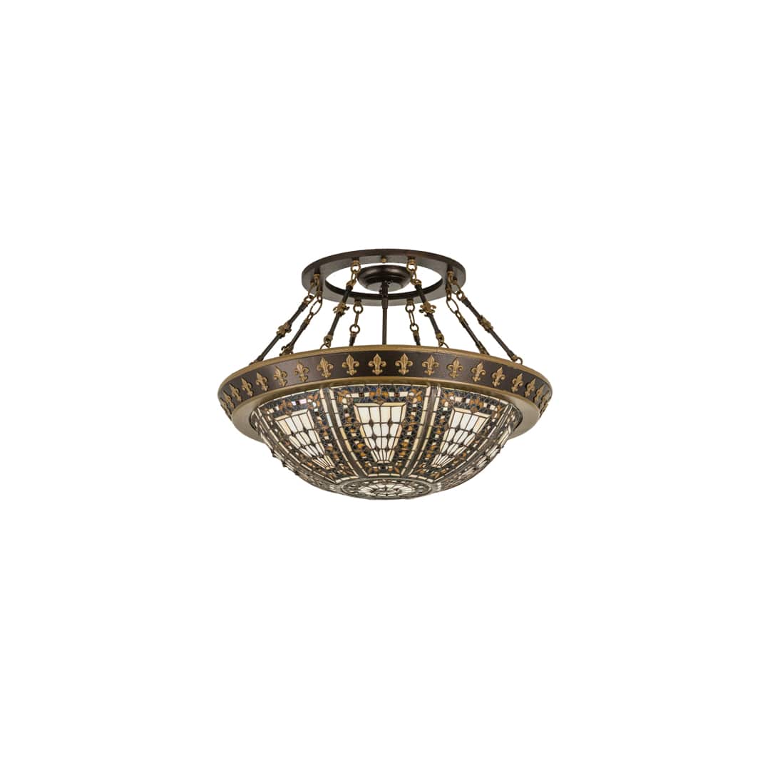 Fleur-de-lis 4 Light 28" Wide Semi-Flush Bowl Ceiling Fixture - Copper Vein / Nu Gold Finish