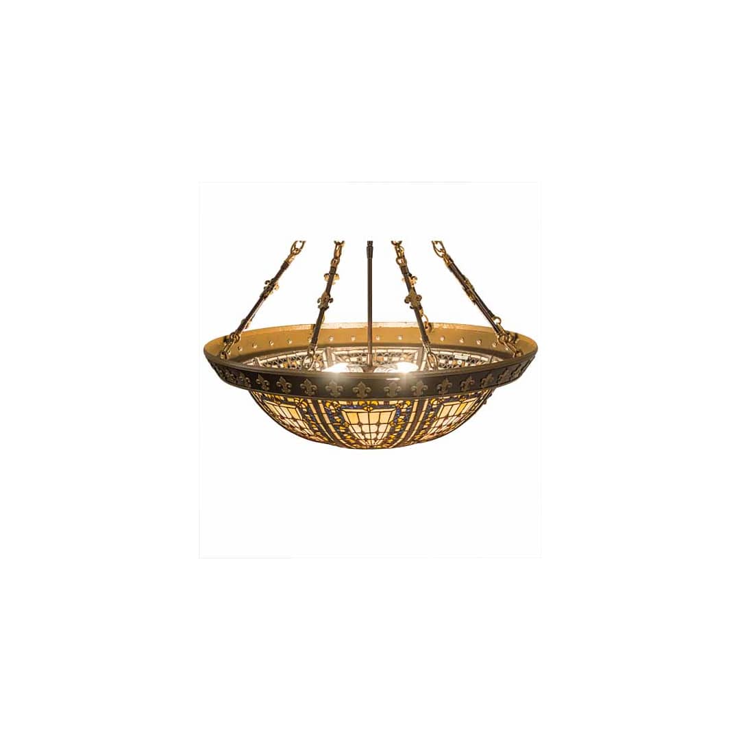 Fleur-de-lis 4 Light 28" Wide Semi-Flush Bowl Ceiling Fixture - Copper Vein / Nu Gold Finish