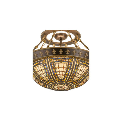Fleur-de-lis 4 Light 28" Wide Semi-Flush Bowl Ceiling Fixture - Copper Vein / Nu Gold Finish