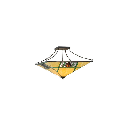 Pinecone Ridge 4 Light 37" Wide Semi-Flush Ceiling Fixture with Art Glass Shade - Oil Rubbed Bronze Finish