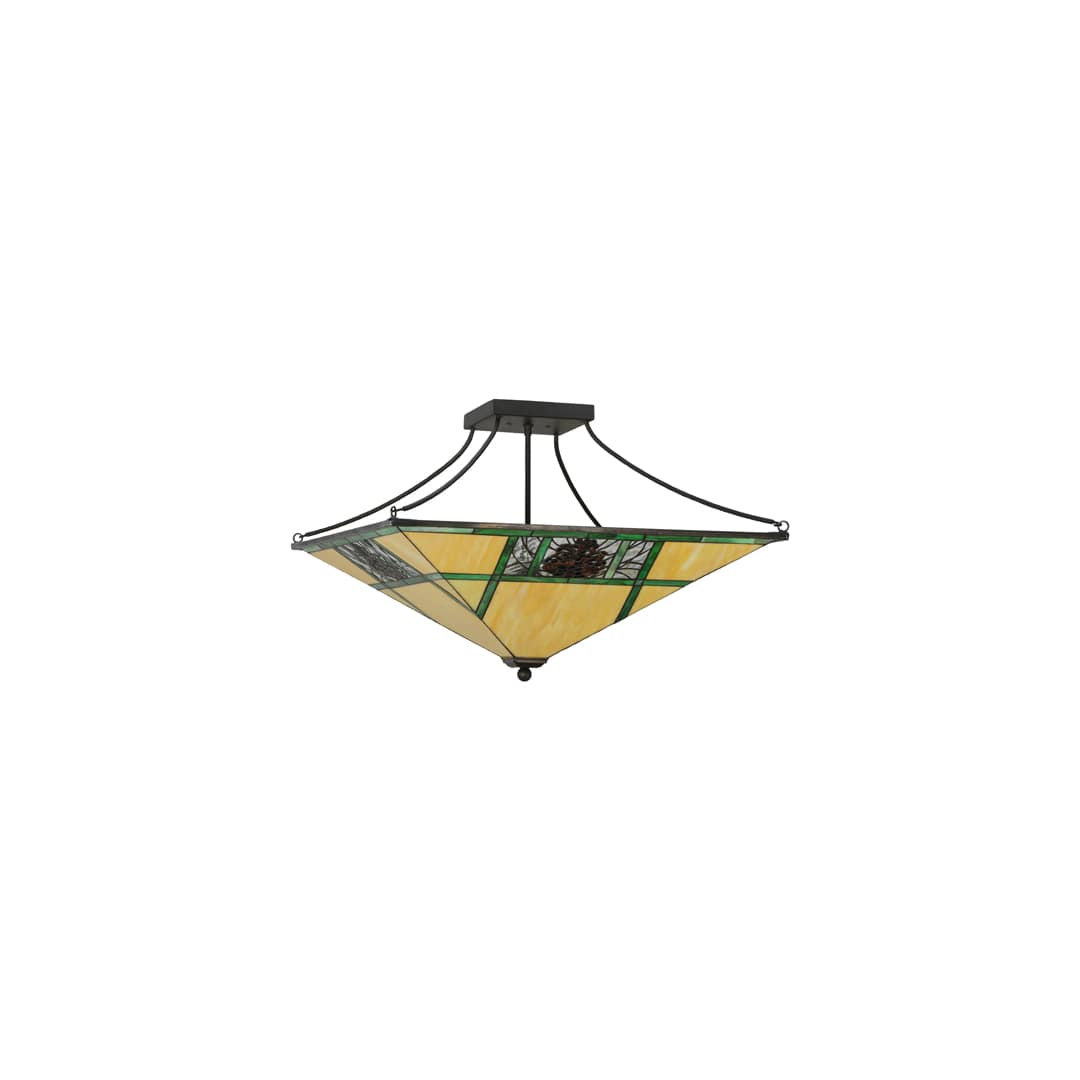 Pinecone Ridge 4 Light 37" Wide Semi-Flush Ceiling Fixture with Art Glass Shade - Oil Rubbed Bronze Finish