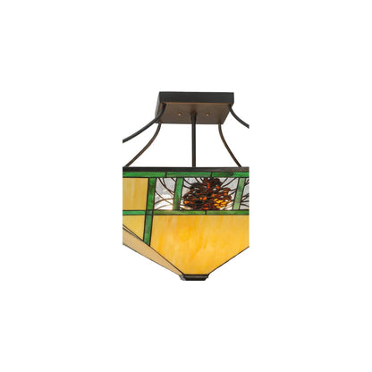 Pinecone Ridge 4 Light 37" Wide Semi-Flush Ceiling Fixture with Art Glass Shade - Oil Rubbed Bronze Finish