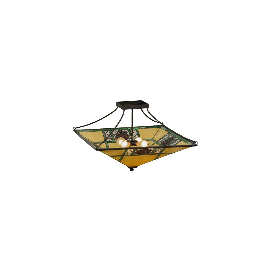 Pinecone Ridge 4 Light 37" Wide Semi-Flush Ceiling Fixture with Art Glass Shade - Oil Rubbed Bronze Finish