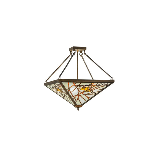 Backyard Friends 4 Light 30" Wide Semi-Flush Ceiling Fixture with Azure Glass Shade - Antique Copper Finish