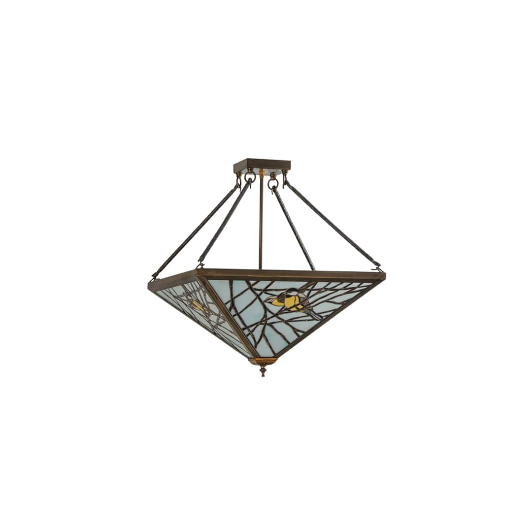 Backyard Friends 4 Light 30" Wide Semi-Flush Ceiling Fixture with Azure Glass Shade - Antique Copper Finish