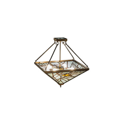 Backyard Friends 4 Light 30" Wide Semi-Flush Ceiling Fixture with Azure Glass Shade - Antique Copper Finish