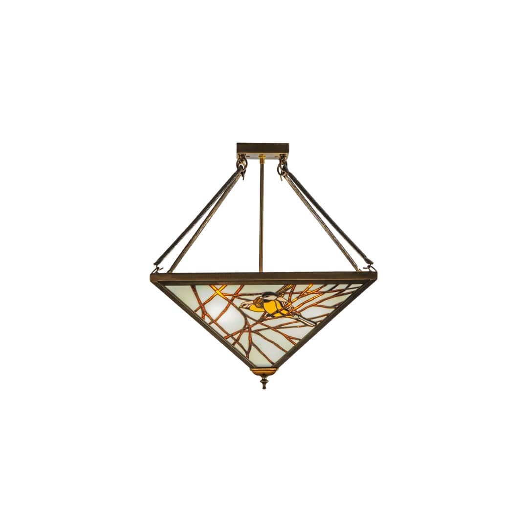 Backyard Friends 4 Light 30" Wide Semi-Flush Ceiling Fixture with Azure Glass Shade - Antique Copper Finish