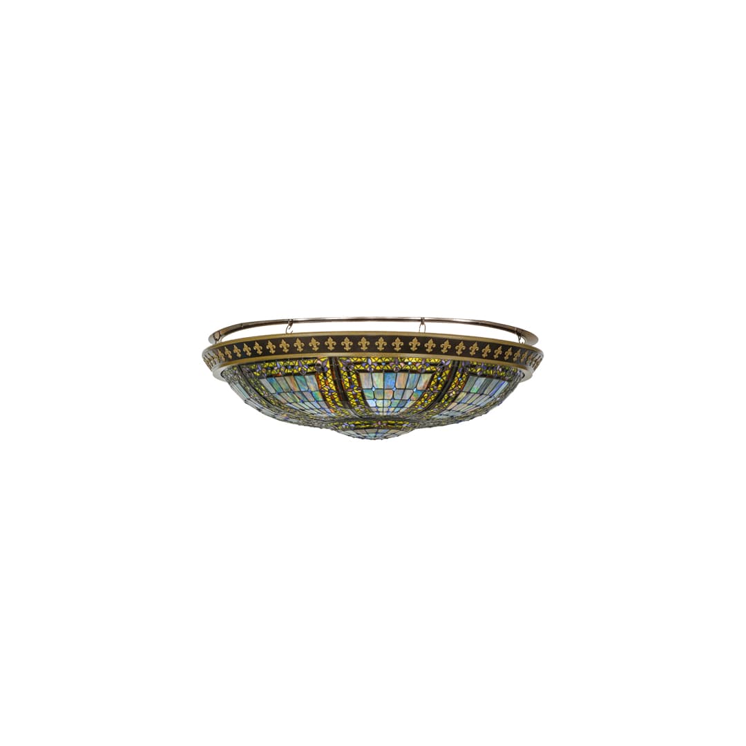 Fleur-de-lis 8 Light 45" Wide Semi-Flush Stained Art Glass Bowl Ceiling Fixture - Copper Vein Finish
