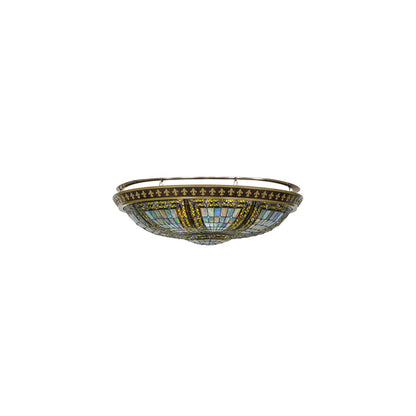Fleur-de-lis 8 Light 45" Wide Semi-Flush Stained Art Glass Bowl Ceiling Fixture - Copper Vein Finish