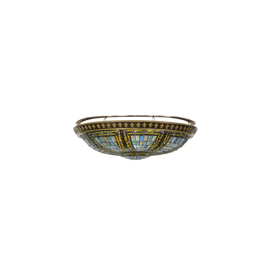 Fleur-de-lis 8 Light 45" Wide Semi-Flush Stained Art Glass Bowl Ceiling Fixture - Copper Vein Finish