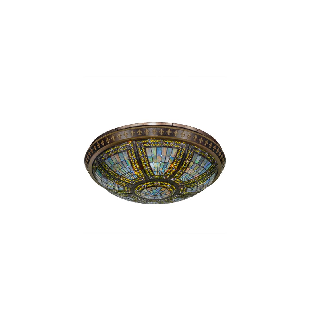 Fleur-de-lis 8 Light 45" Wide Semi-Flush Stained Art Glass Bowl Ceiling Fixture - Copper Vein Finish