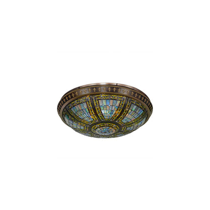 Fleur-de-lis 8 Light 45" Wide Semi-Flush Stained Art Glass Bowl Ceiling Fixture - Copper Vein Finish