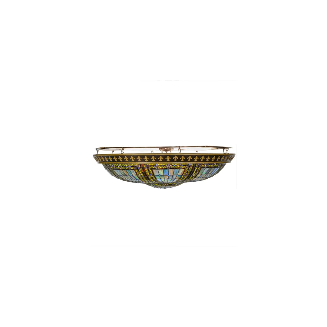 Fleur-de-lis 8 Light 45" Wide Semi-Flush Stained Art Glass Bowl Ceiling Fixture - Copper Vein Finish