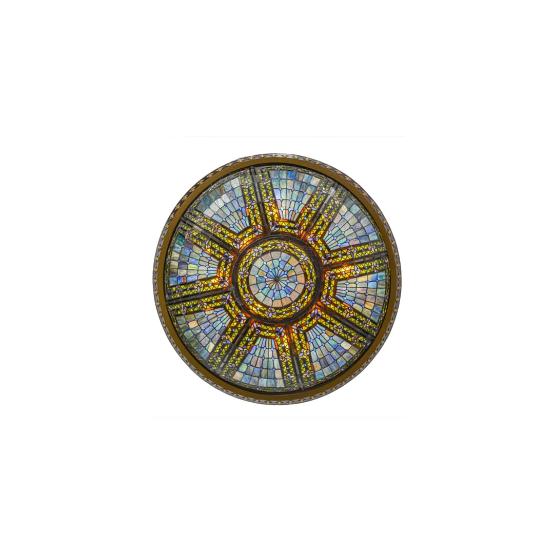 Fleur-de-lis 8 Light 45" Wide Semi-Flush Stained Art Glass Bowl Ceiling Fixture - Copper Vein Finish