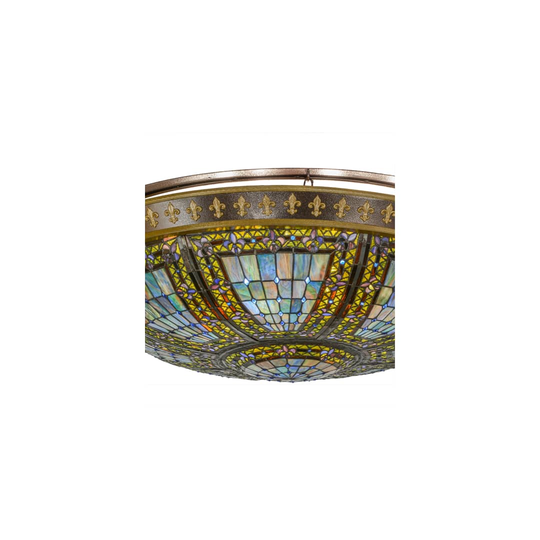 Fleur-de-lis 8 Light 45" Wide Semi-Flush Stained Art Glass Bowl Ceiling Fixture - Copper Vein Finish