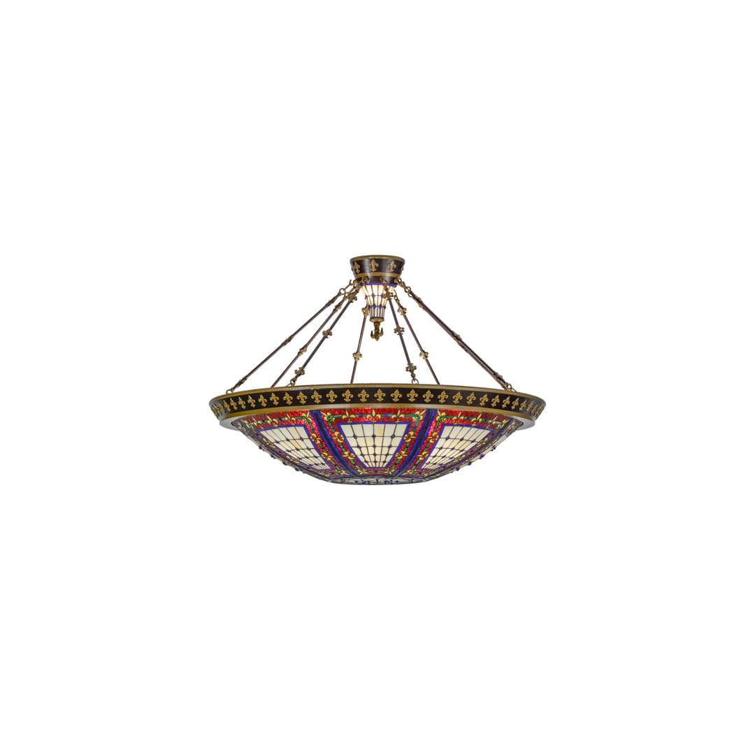 Fleur-de-lis 8 Light 45" Wide Semi-Flush Colorful Stained Glass Bowl Ceiling Fixture - Copper Vein Finish