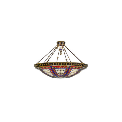 Fleur-de-lis 8 Light 45" Wide Semi-Flush Colorful Stained Glass Bowl Ceiling Fixture - Copper Vein Finish