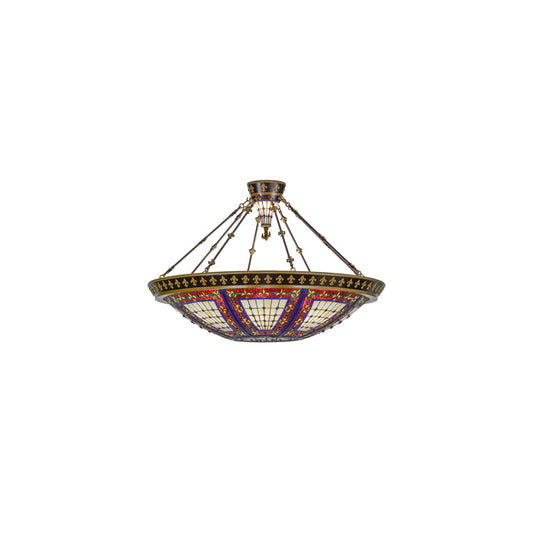 Fleur-de-lis 8 Light 45" Wide Semi-Flush Colorful Stained Glass Bowl Ceiling Fixture - Copper Vein Finish