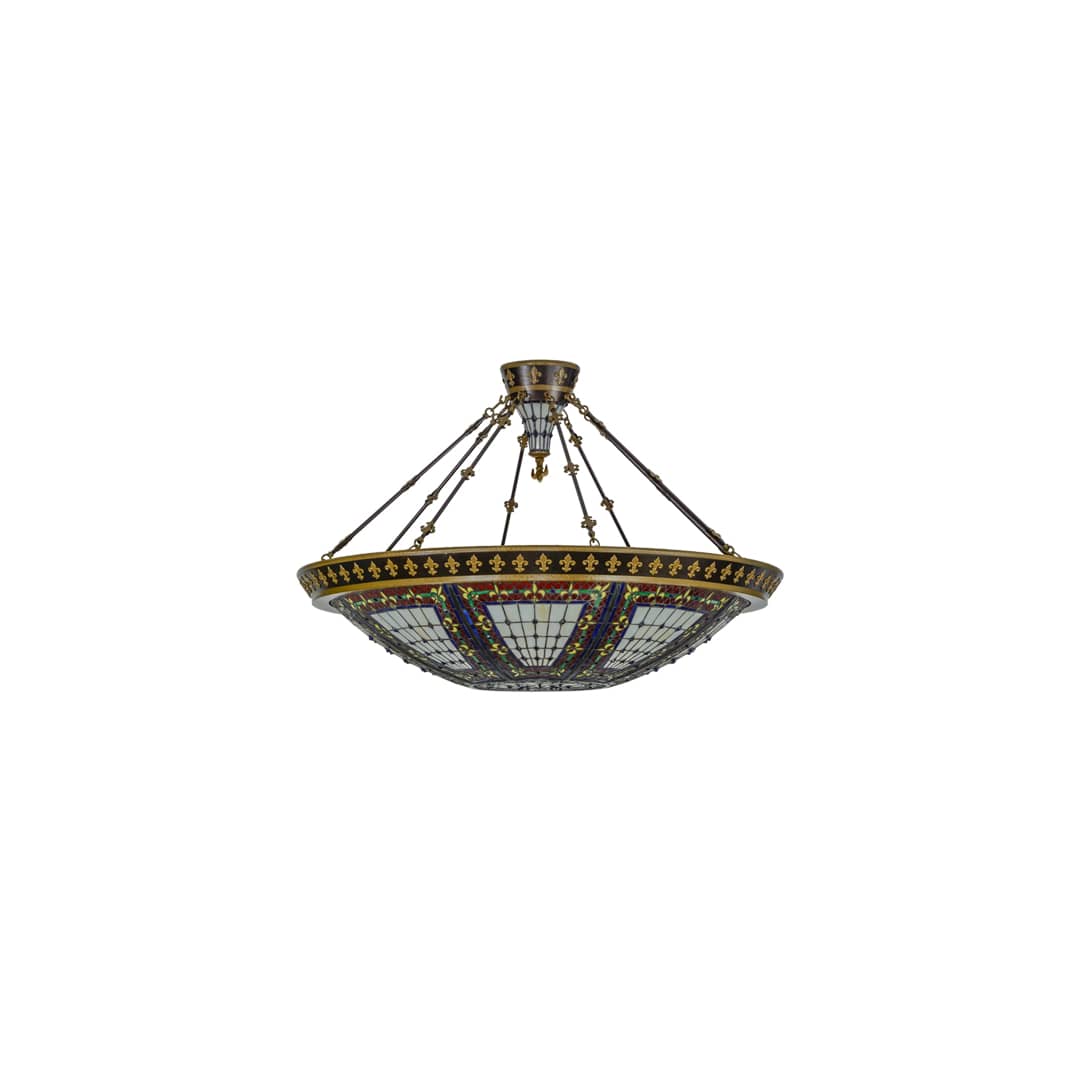 Fleur-de-lis 8 Light 45" Wide Semi-Flush Colorful Stained Glass Bowl Ceiling Fixture - Copper Vein Finish