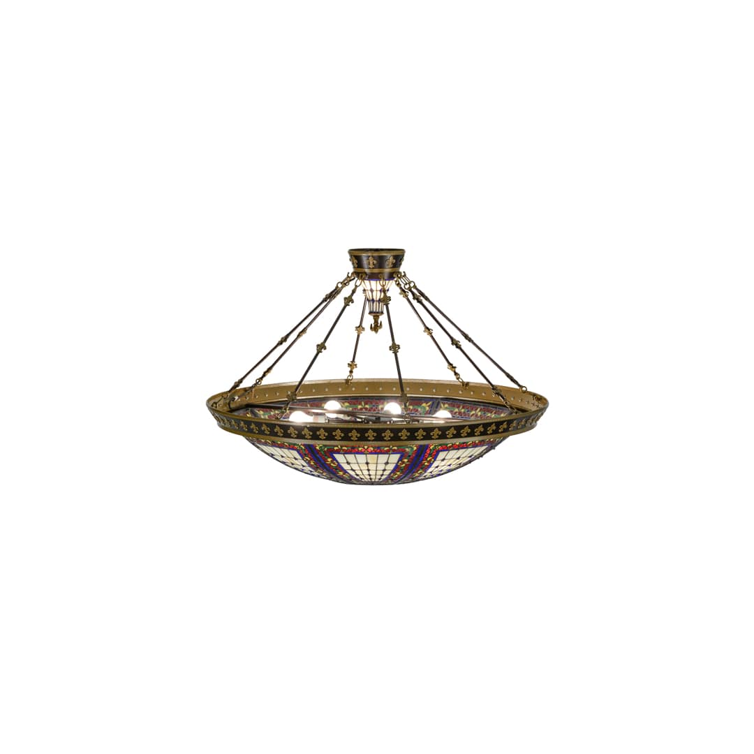 Fleur-de-lis 8 Light 45" Wide Semi-Flush Colorful Stained Glass Bowl Ceiling Fixture - Copper Vein Finish