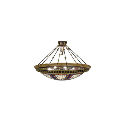 Fleur-de-lis 8 Light 45" Wide Semi-Flush Colorful Stained Glass Bowl Ceiling Fixture - Copper Vein Finish