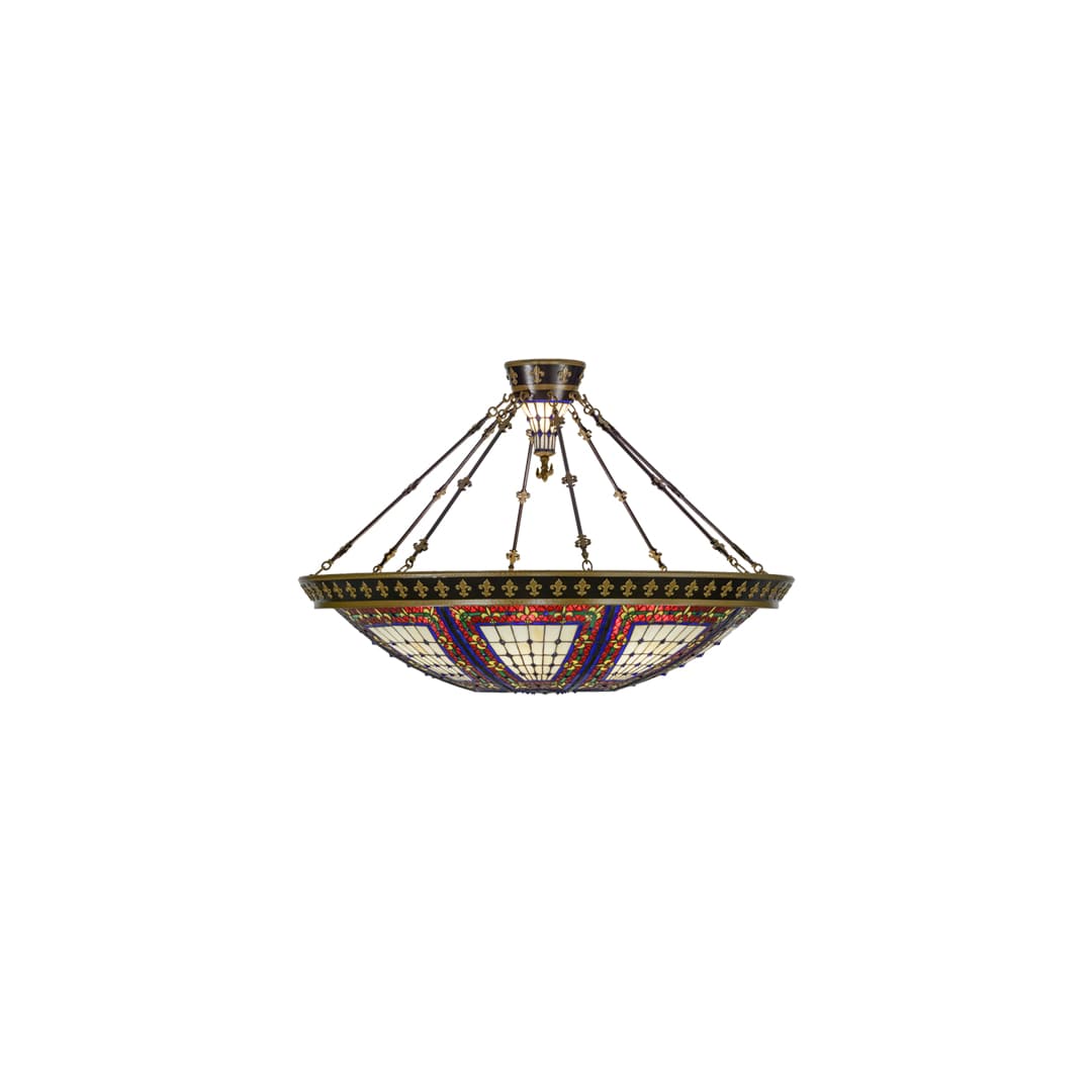 Fleur-de-lis 8 Light 45" Wide Semi-Flush Colorful Stained Glass Bowl Ceiling Fixture - Copper Vein Finish